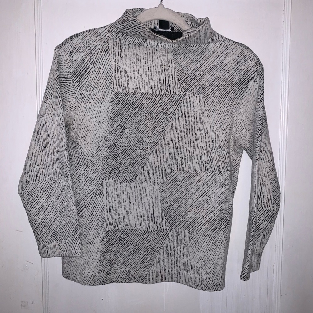 Theory Mock Neck Black and White Textured Top